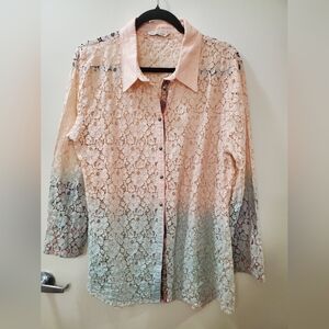 Lace Button-Up Shirt with Ombre Design By Soft Surroundings, Size L